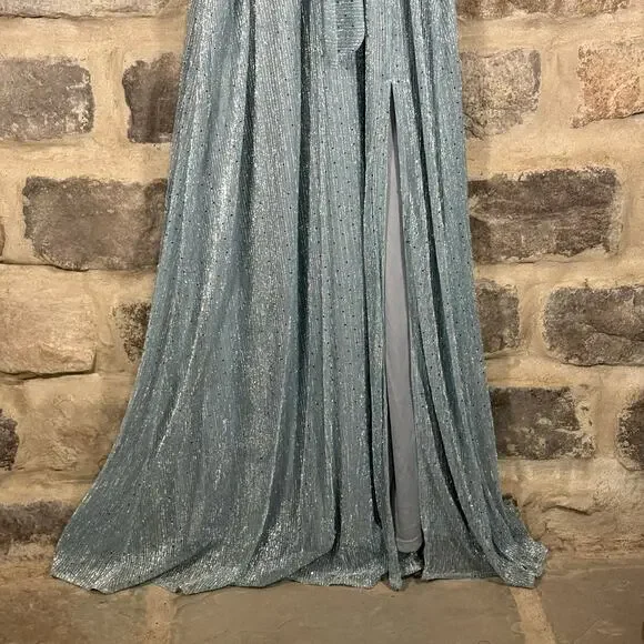 Baltic Born Grace Dress Light Blue Sequins Maxi Gown Belted Flutter Sleeves - Picture 4 of 14